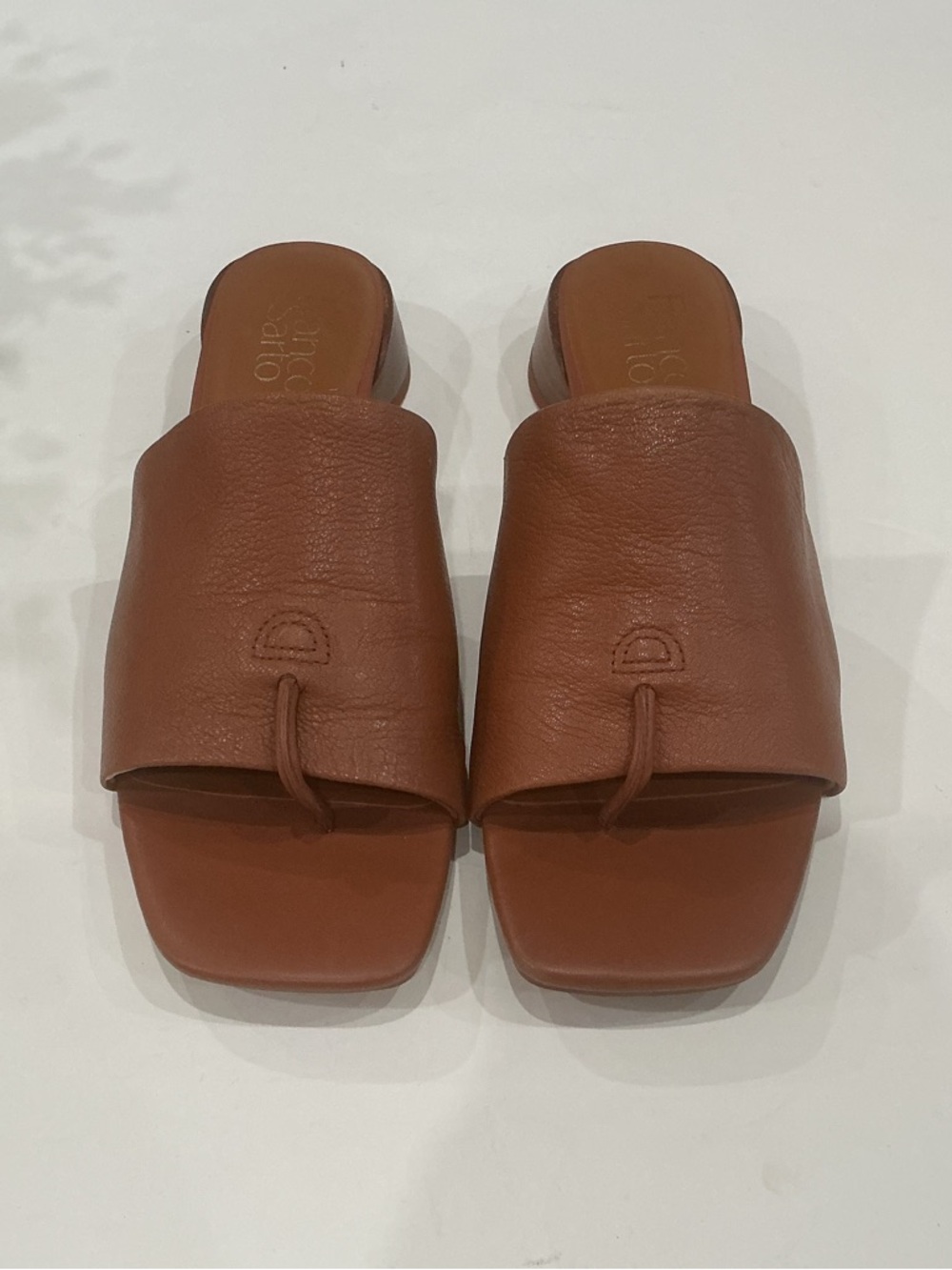 Tan Leather Slide Sandals, Size 7.5